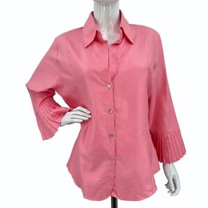 Farinaz Taghavi 100% Cotton Barbie‎ Pink Pleated Flare Sleeve Blouse Size 14